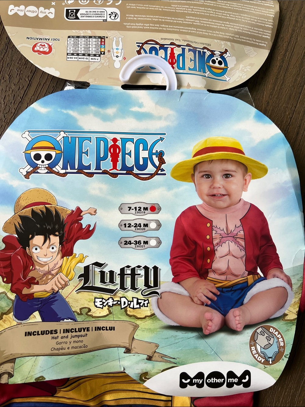 One Piece Luffy Infant Costume Romper with Yellow hat  7-12 month